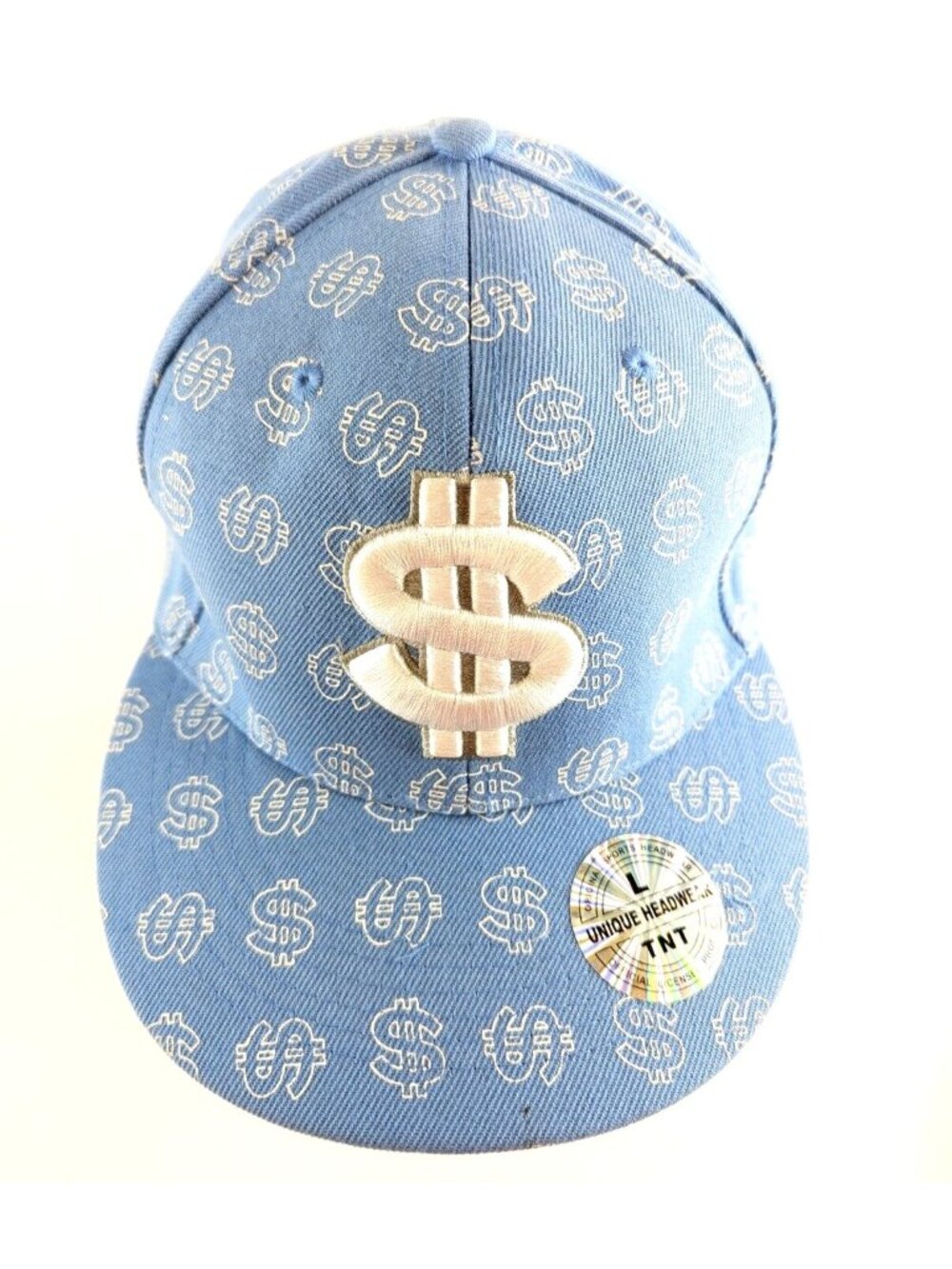 Dollar Sign Snapback Hat Blue Embroidered Logo TNT Unique Headwear Cap